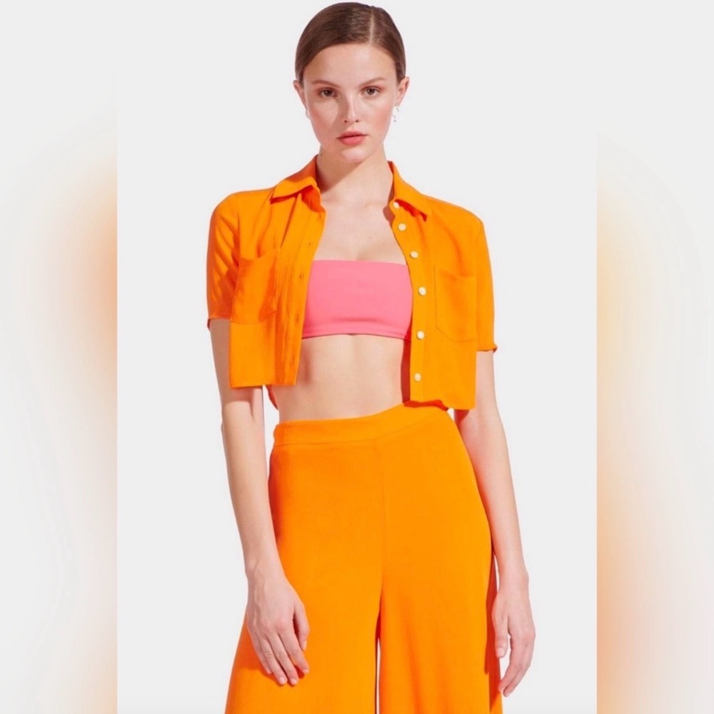 STAUD - Orange Ciffon Crop Button Up Top - S - NWT